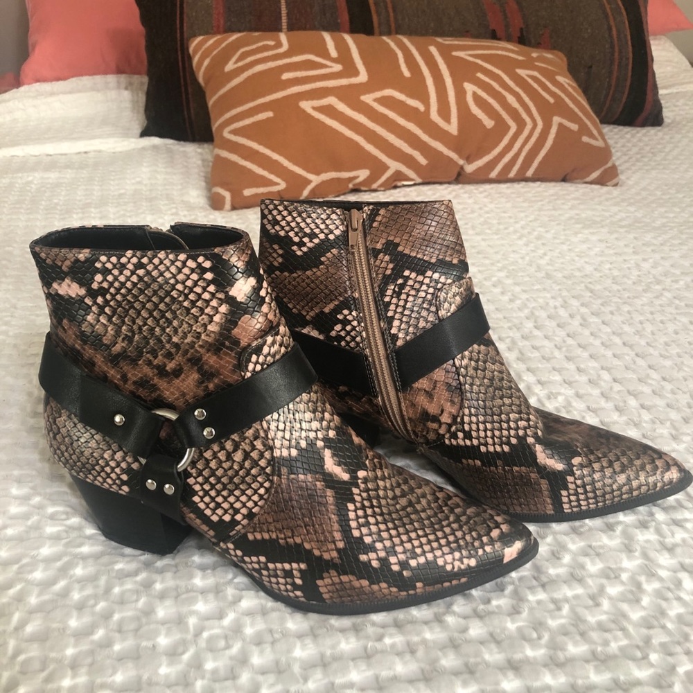Snakeskin Biker Moto Booties